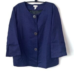 Chico’s Cropped Blazer Womens XL Chico’s 3 Jewel Purple Boxy Fit Embroidered
